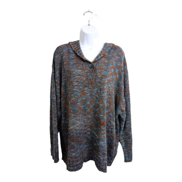 Woolrich Women's Knit Pullover Hooded Sweater Indigo One Button Shawl Neck 2X - Picture 1 of 10